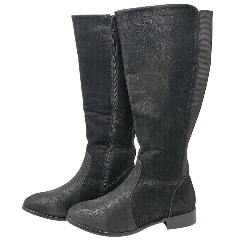 Womens Pierre Dumas Emerson Black Knee High Boots sz 8.5 M Zip Side Stretch Calf